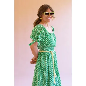 Printed Off-Shoulder Smocked Waist Dress 3