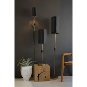 Antique Gold Table Lamp with Fluted Black Metal Shade 3