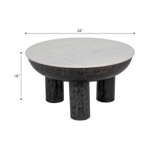 33" CHUNKY LEG COFFEE TABLE MARBLE TOP, WHITE/BLK 8