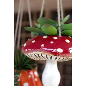 Set of 2 Ceramic Toadstool Hanging Planters 2