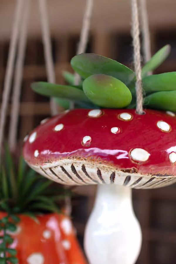Set of 2 Ceramic Toadstool Hanging Planters