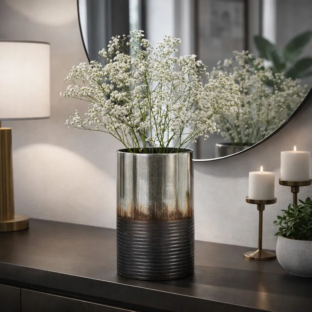ARLOROSE SILVER GLASS VASE 9 (IN)