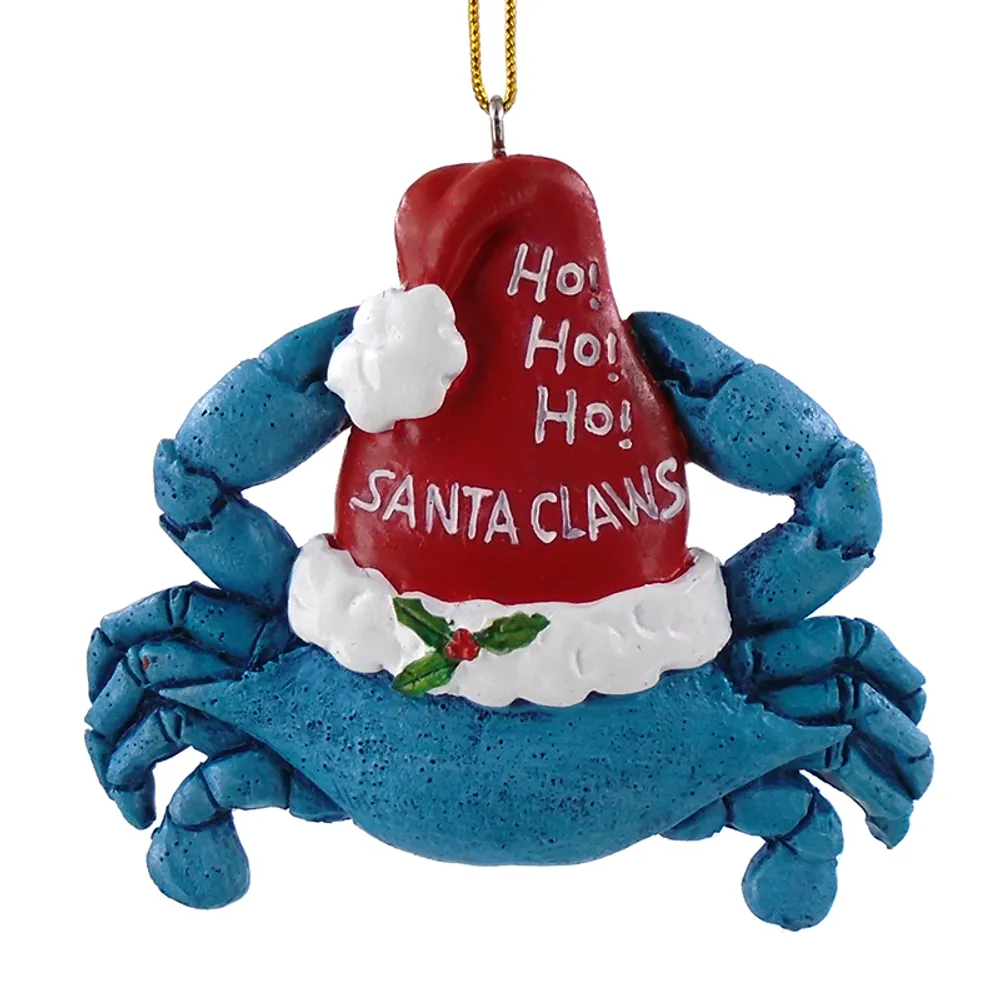 3" BLUE CRAB SANTA ORNAMENT