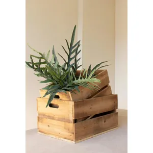 Set of 2 Natural Finish Slatted Wooden Crates 6