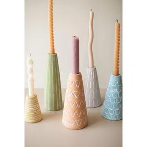 Set of 5 Painted Clay Party Hat Candle Taper Holders 4