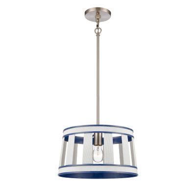 White Burlap 14″ Wide 1-Light Pendant - Ocean Blue
