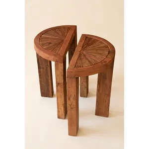 Set of 2 Demi-Lune Reclaimed Wood Accent Tables 4