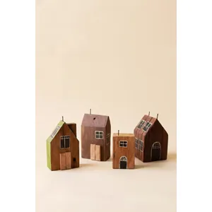 Set of 4 Hand-Painted Recycled Wood Village 4