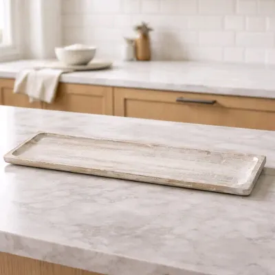 White Wash Wooden Rectangle Tray 36x10x2in