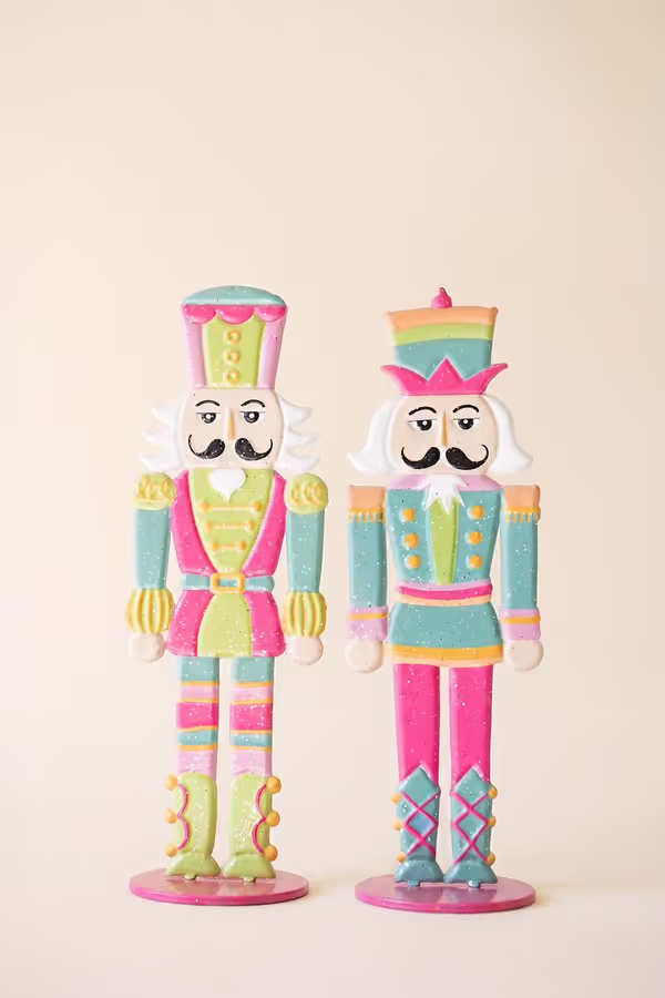Set of 2 Painted Metal Vibrant Tabletop Nutcrackers