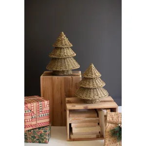 Set of 2 Small Woven Vine Christmas Trees 1
