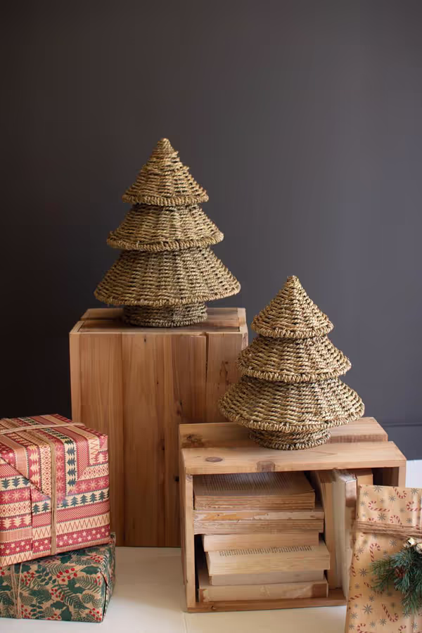 Set of 2 Small Woven Vine Christmas Trees
