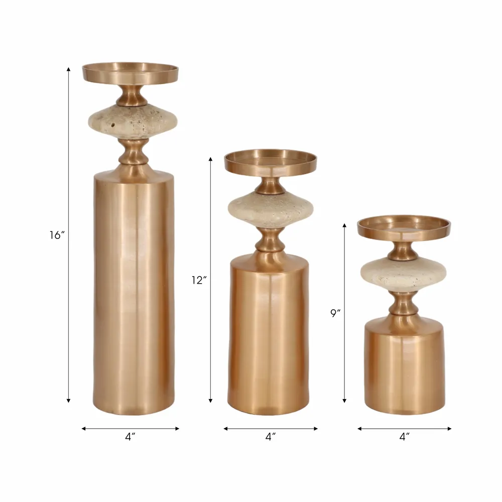 HAMPTONMILL SET OF 3 GOLD CANDLE HOLDER 16 (IN)