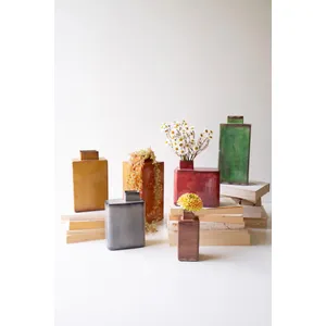Set of 6 Painted Metal Vases 4