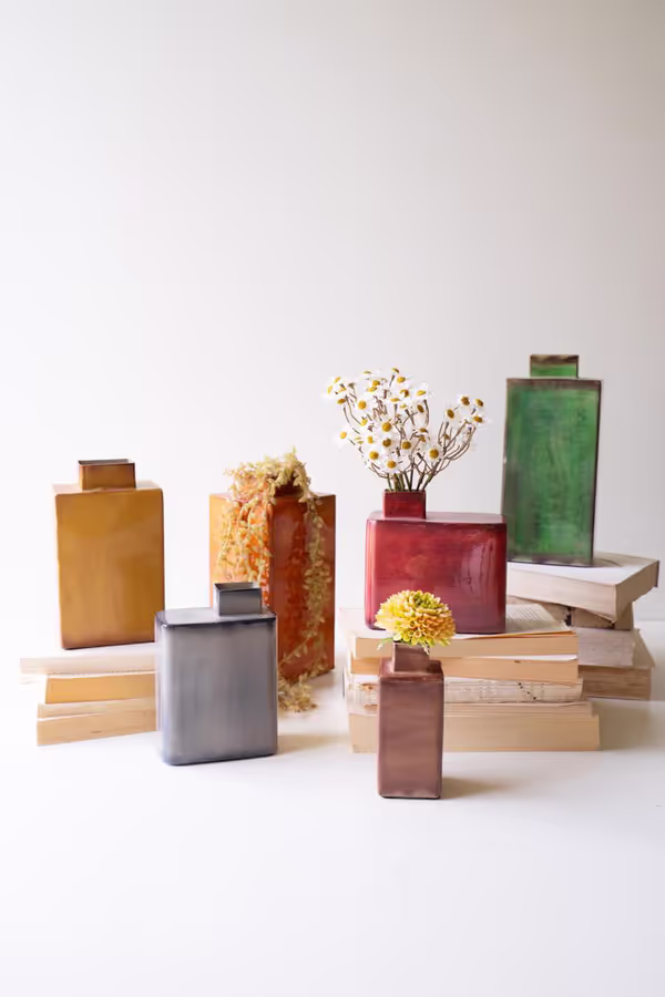 Set of 6 Painted Metal Vases