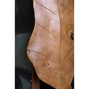 Hand-Carved Teakwood Tabletop Leaves Sculpture 3