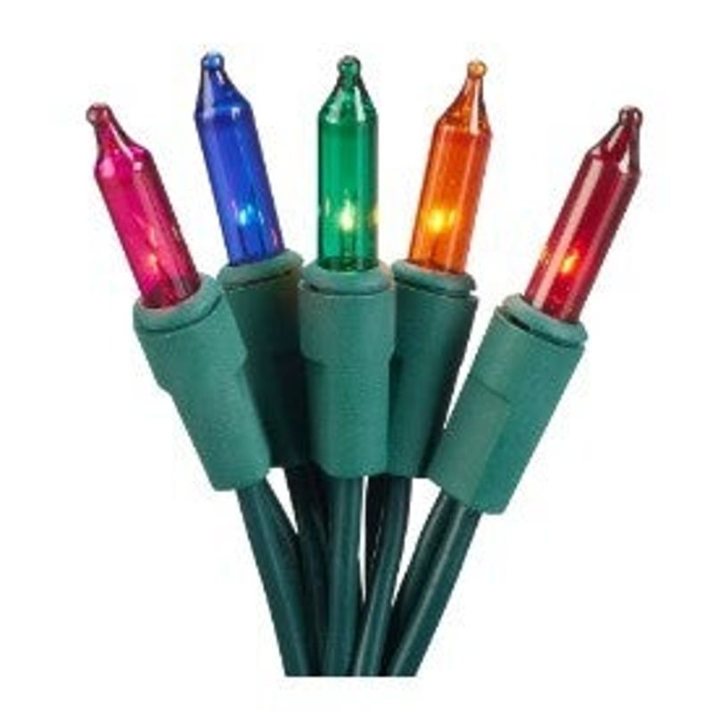 50-Count LED Mini Lights - Battery Operated, Green Wire, Multicolor