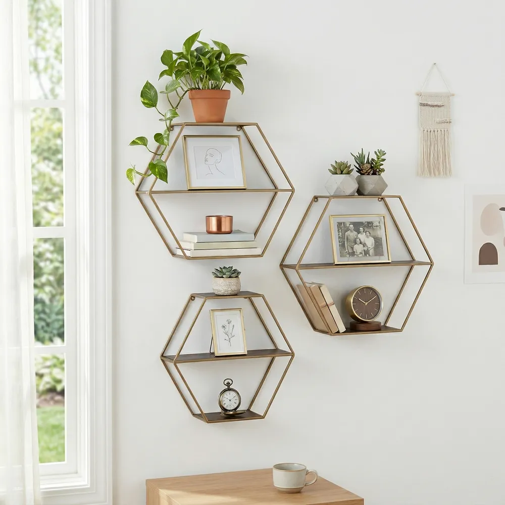 KEATONWOOD SET OF 3 GOLD WALL SHELF 22 (IN)