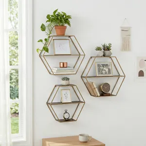 KEATONWOOD SET OF 3 GOLD WALL SHELF 22 (IN) 11