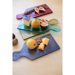 Set of 4 Colored Glass Cheese Boards 2