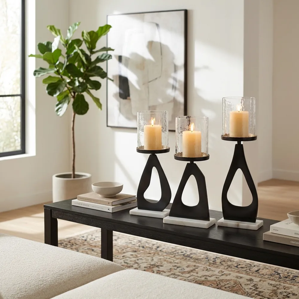 PALMERLAKE SET OF 3 BLACK CANDLE HOLDER 15 (IN)