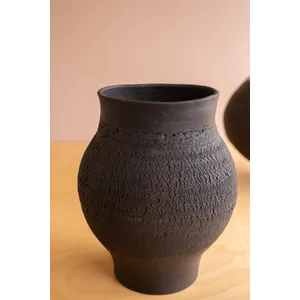 Set of 2 Black Clay Vases with Crackle Detail 3