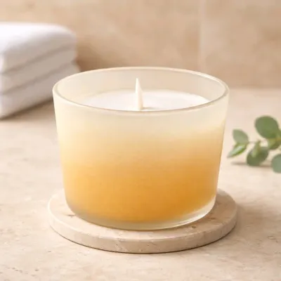 Yellow Faded Paint Glass Wax Candle 4.4x3.2in