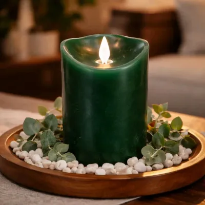Green Non Drip Moving Flame LED Candle 3in by 6in