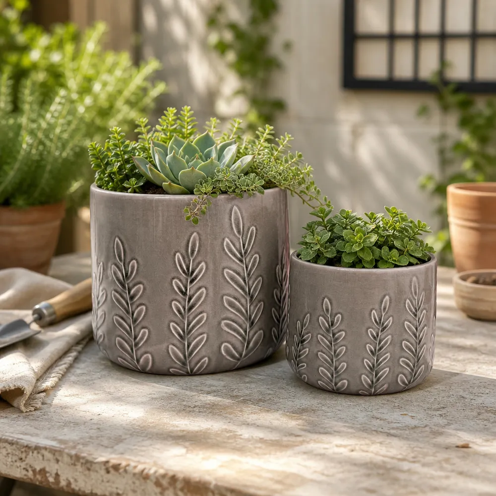 DUNRUN SET OF 2 GREEN PLANTER 7 (IN)
