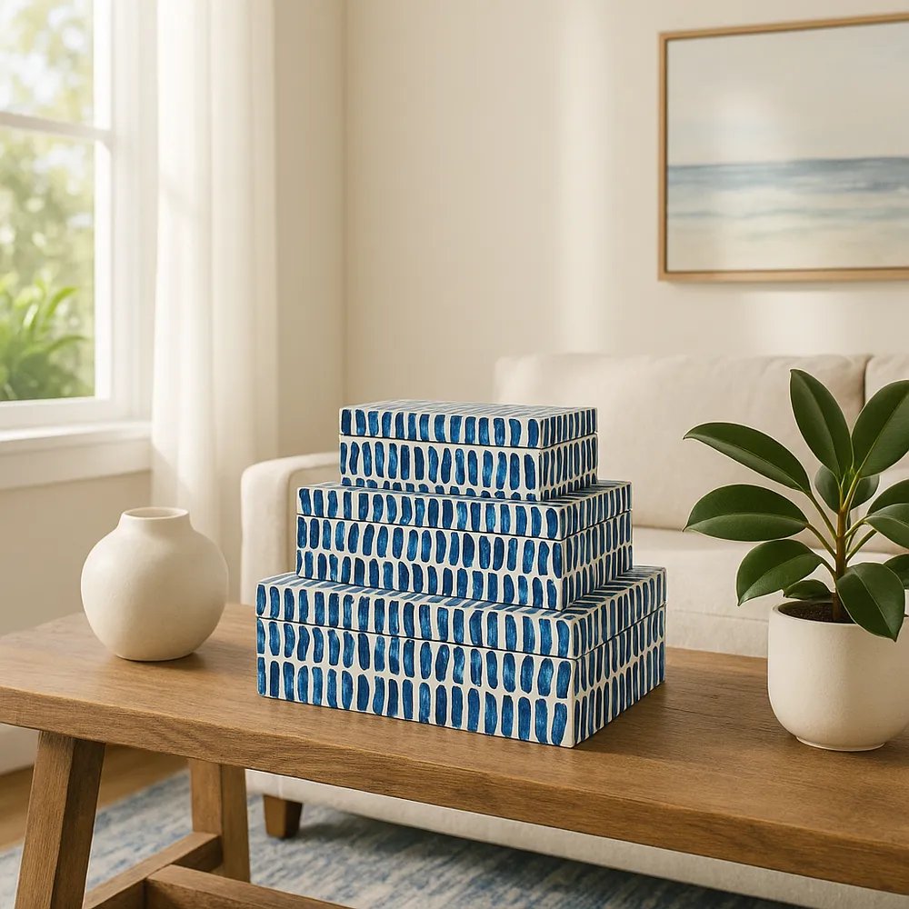 PALMERLAND SET OF 3 BLUE BOXES 4 (IN)