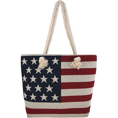STRIPED HIP BAG W ROPE STRAP & METALLIC BLUE - USA FLAG