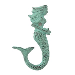 6" GREEN CAST IRON MERMAID WALL HOOK 1