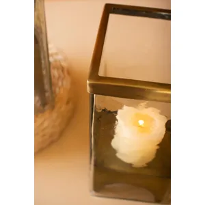 Set of 2 Square Glass Hurricanes with Antique Brass Bases 4