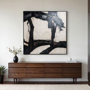 61X61 FRAMED HAND PAINTED ABSTRACT CANVAS, BLACK/G 2