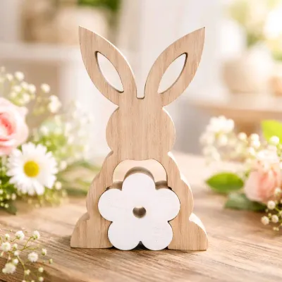Bunny with Enamel Flower Cutouts 3D 7in