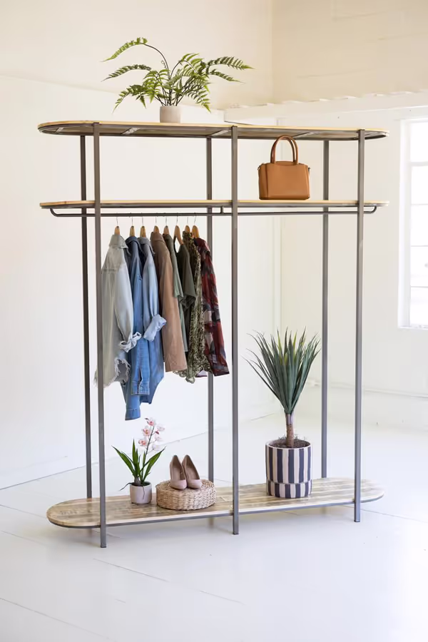 Tall Iron and Recycled Wood Garment Display