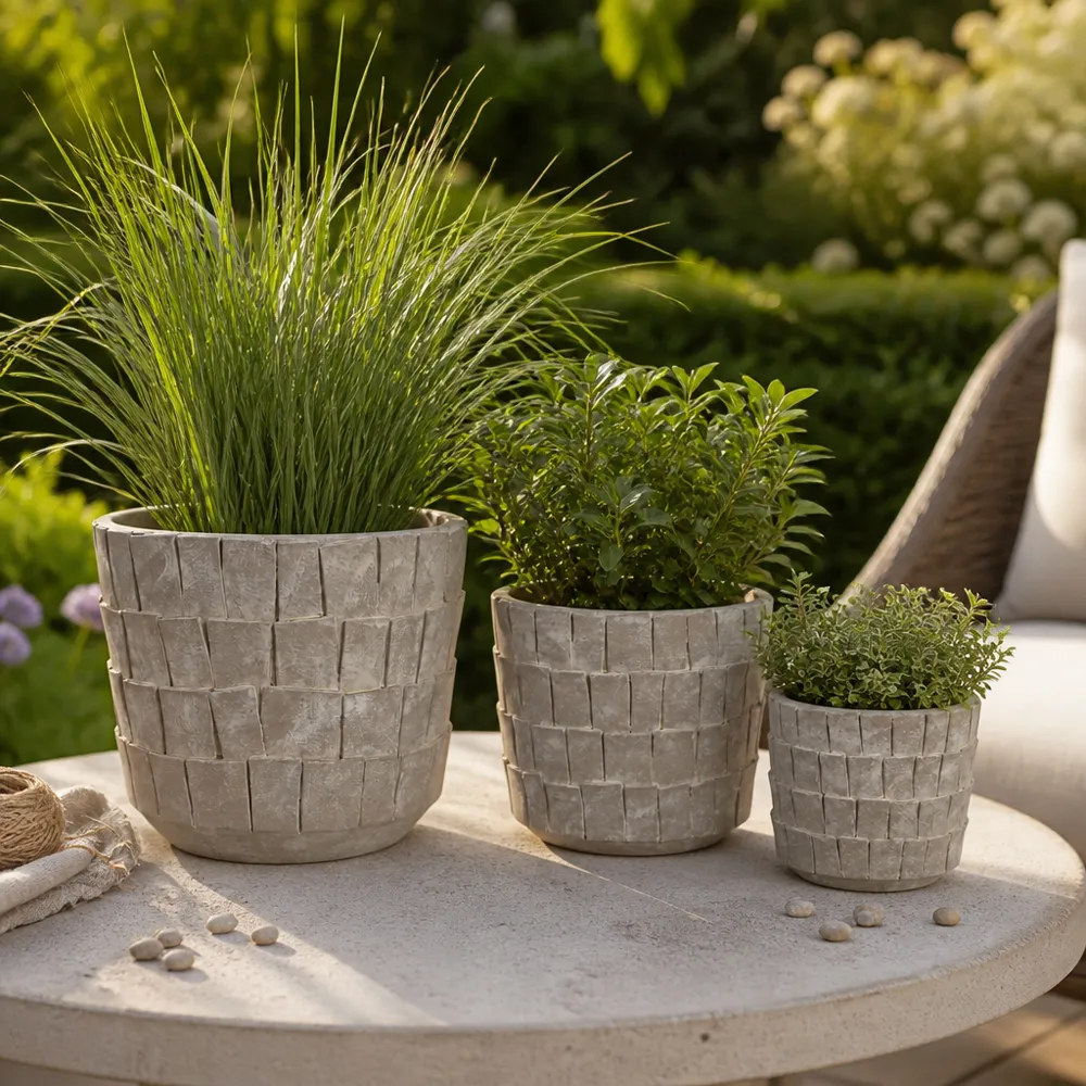 HOUSTONHAVEN SET OF 3 GRAY PLANTER 8 (IN)