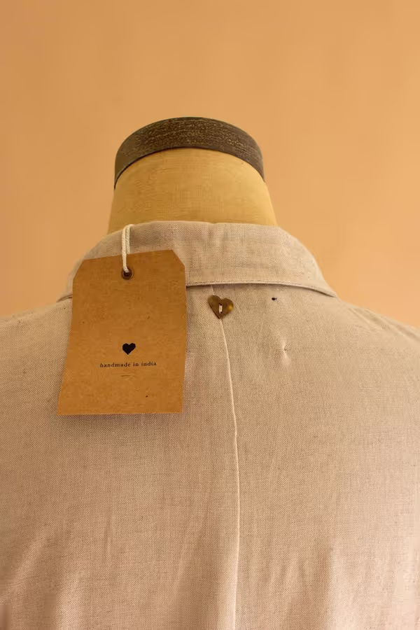 Long-Sleeve Button-Front Dress with Front-Tie Detail / Oatmeal