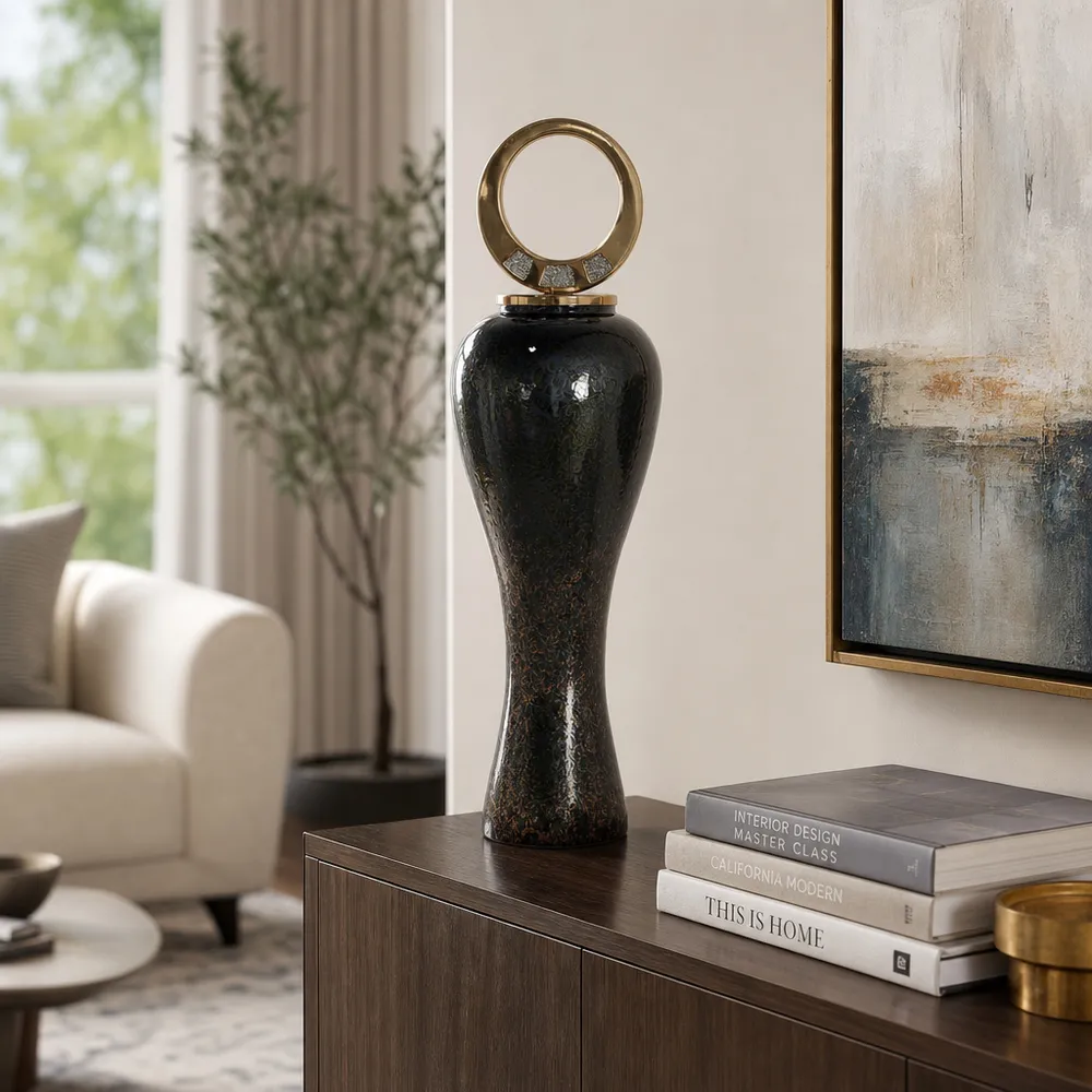 THORNTON BLACK GLASS VASE 34 (IN)