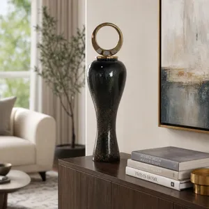 THORNTON BLACK GLASS VASE 34 (IN) 2