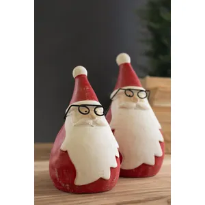 Set of 2 Cement Santas with Glasses 6