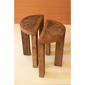 Set of 2 Demi-Lune Reclaimed Wood Accent Tables 1