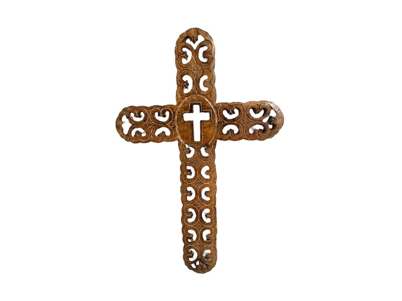 18" x 12" Rounded Carved Wood Cross 1