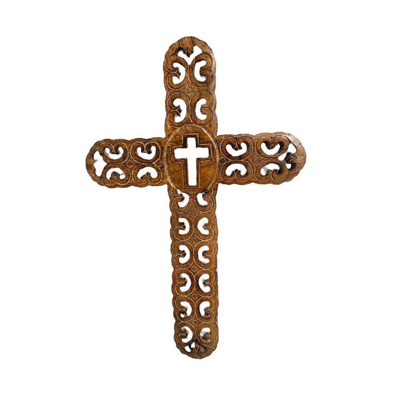 18" x 12" Rounded Carved Wood Cross