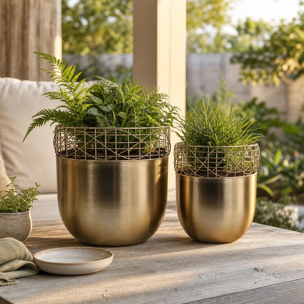 LEONAWELL SET OF 2 GOLD PLANTER 13 (IN)