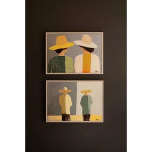 Set of 2 Framed Men and Women in Hats Paintings 2