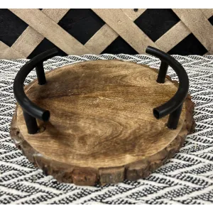 Dark Wood Bark Tray With Aluminum Handle 10x10x3in 5