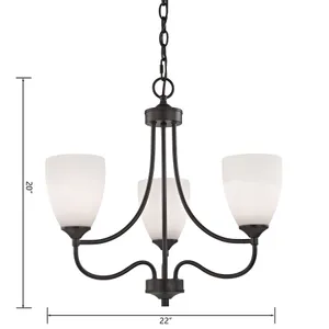 Arlington 22'' Wide 3-Light Chandelier - Oil Rubbed Bronze with White Glass 2