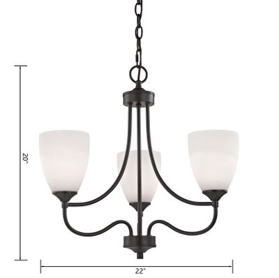 Arlington 22'' Wide 3-Light Chandelier - Oil Rubbed Bronze with White Glass