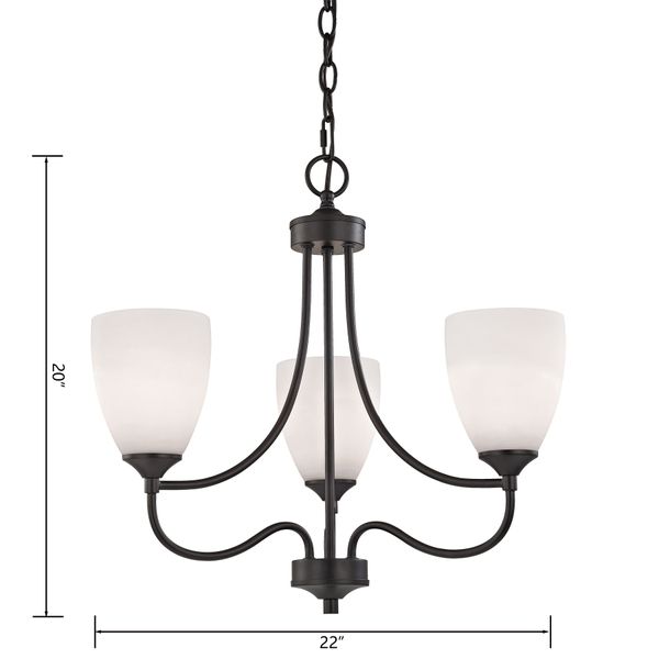 Arlington 22'' Wide 3-Light Chandelier - Oil Rubbed Bronze with White Glass